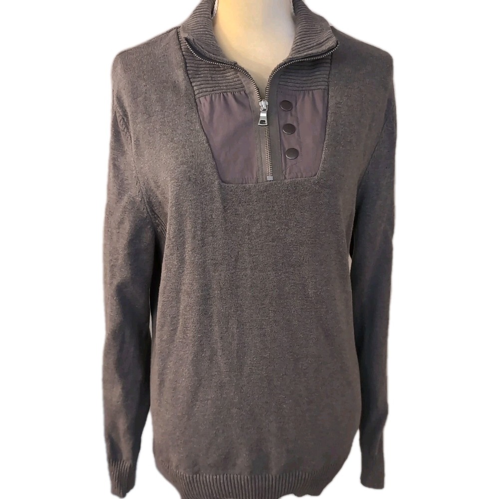 INC Women's Size‎ L Gray Sweater 1/4 Zip Long Sleeves Business Casual Travel
